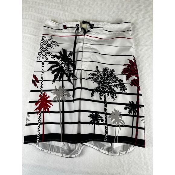 HAWK Men's Swim Shorts Size Large Palm Tree Print Striped Board Shorts - Picture 1 of 7